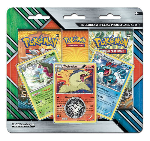 Pokemon blister 2 buste e 3 carte promo Meganium/ Typhlosion/ Feraligatr (EN)