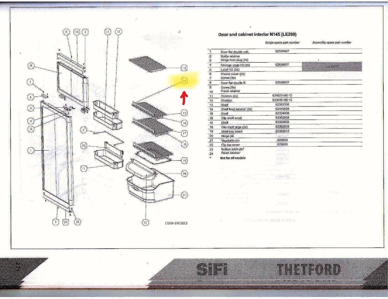62362608 FERMO RIPIANO (PICCOLO) PER FRIGO THETFORD N 145 CARAVAN&CAMPER