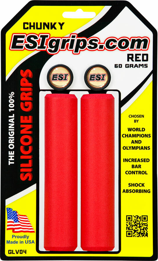 ESI Grosso Mountain Silicone Manubrio Grips 130mm Rosso MTB Mtn Bicicletta