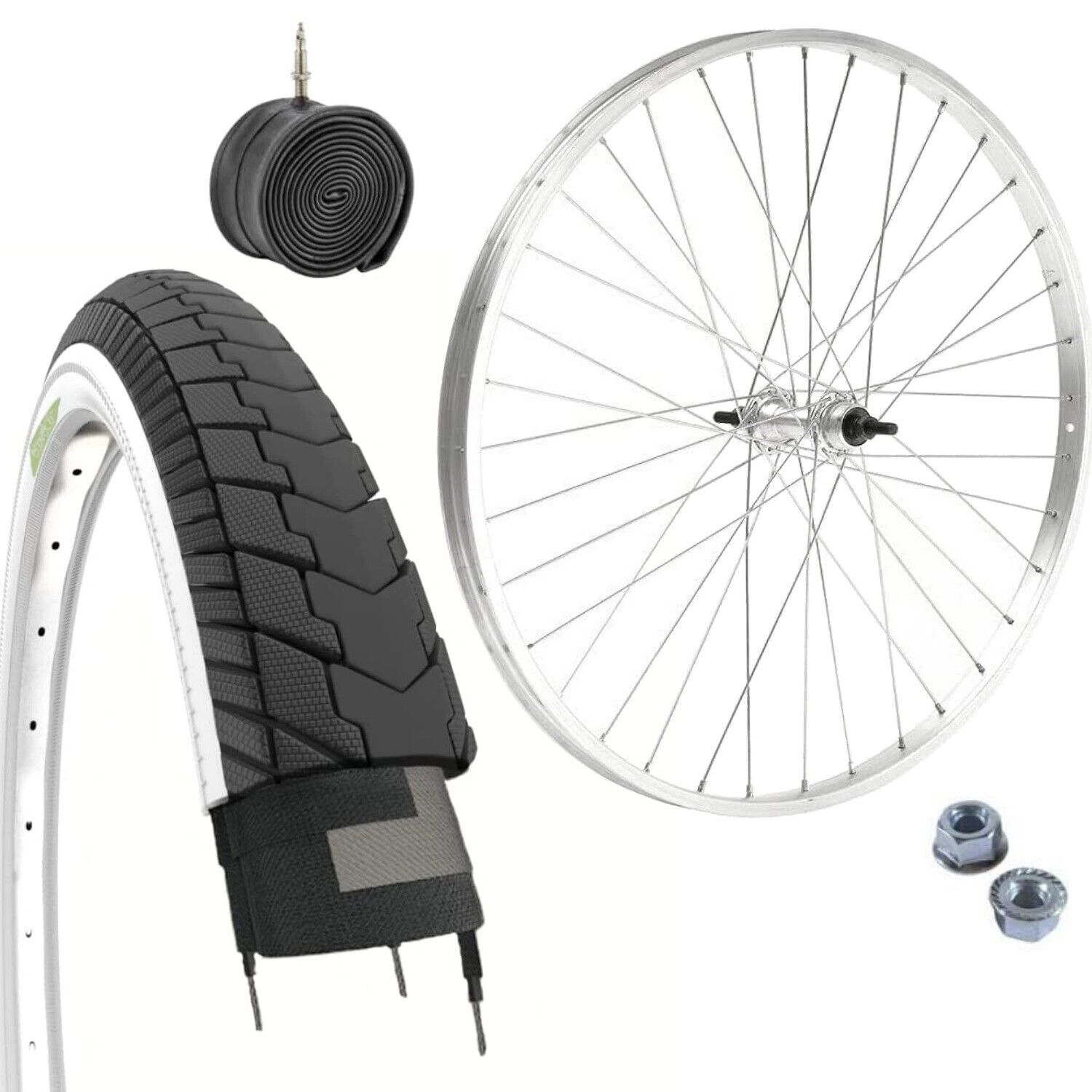 RUOTA ANTERIORE 24”X 1.75 + COPERTONE BIANCONERO +CAMERA CERCHIO CITYBIKE BICI