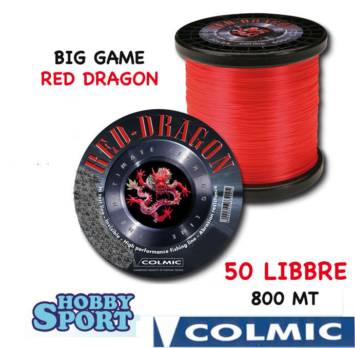 FILO NYLON TRAINA BIG GAME 50 LB RED DRAGON COLMIC mt 800 COLORE ORANGE