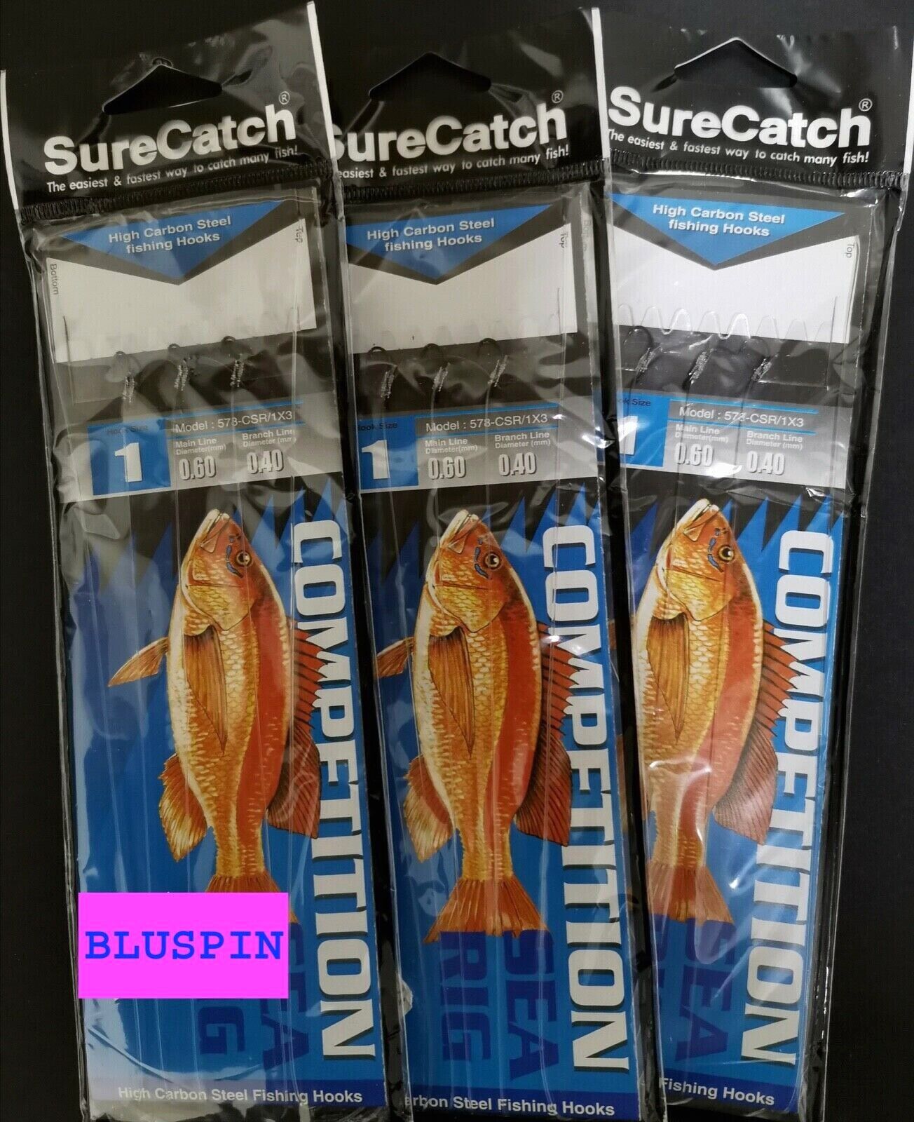 LOTTO 3 BUSTE SURECATCH COMPETITION SEA RIG BOLENTINO 3 AMI SIZE 1 (Hook 1cm)