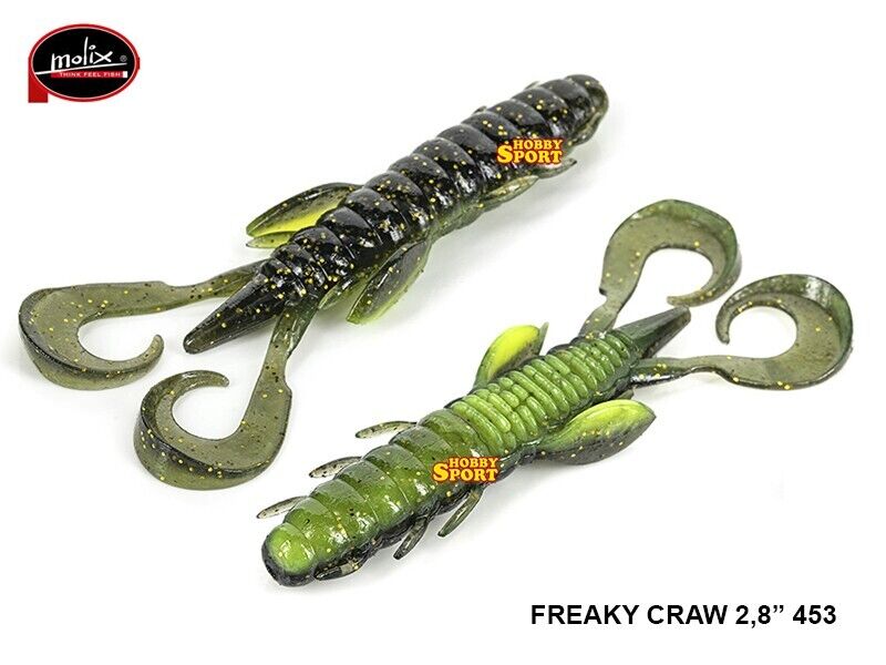 FREAKY CRAW 2,8" MOLIX COLORE 453 UV WATERMELON GOLD CHART PESCA BLACK BASS LAGO