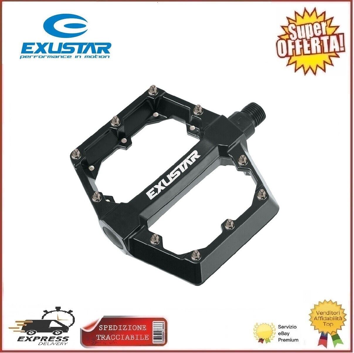 Pedali Mtb Flat Alluminio Exustar E-PB70 Bmx Enduro Freerider Nero 115x108mm
