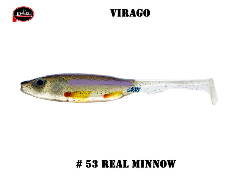 VIRAGO 5" MOLIX COLORE 53 REAL MINNOW  SILICONICO SPINNING BLACK BASS LAGO FIUME