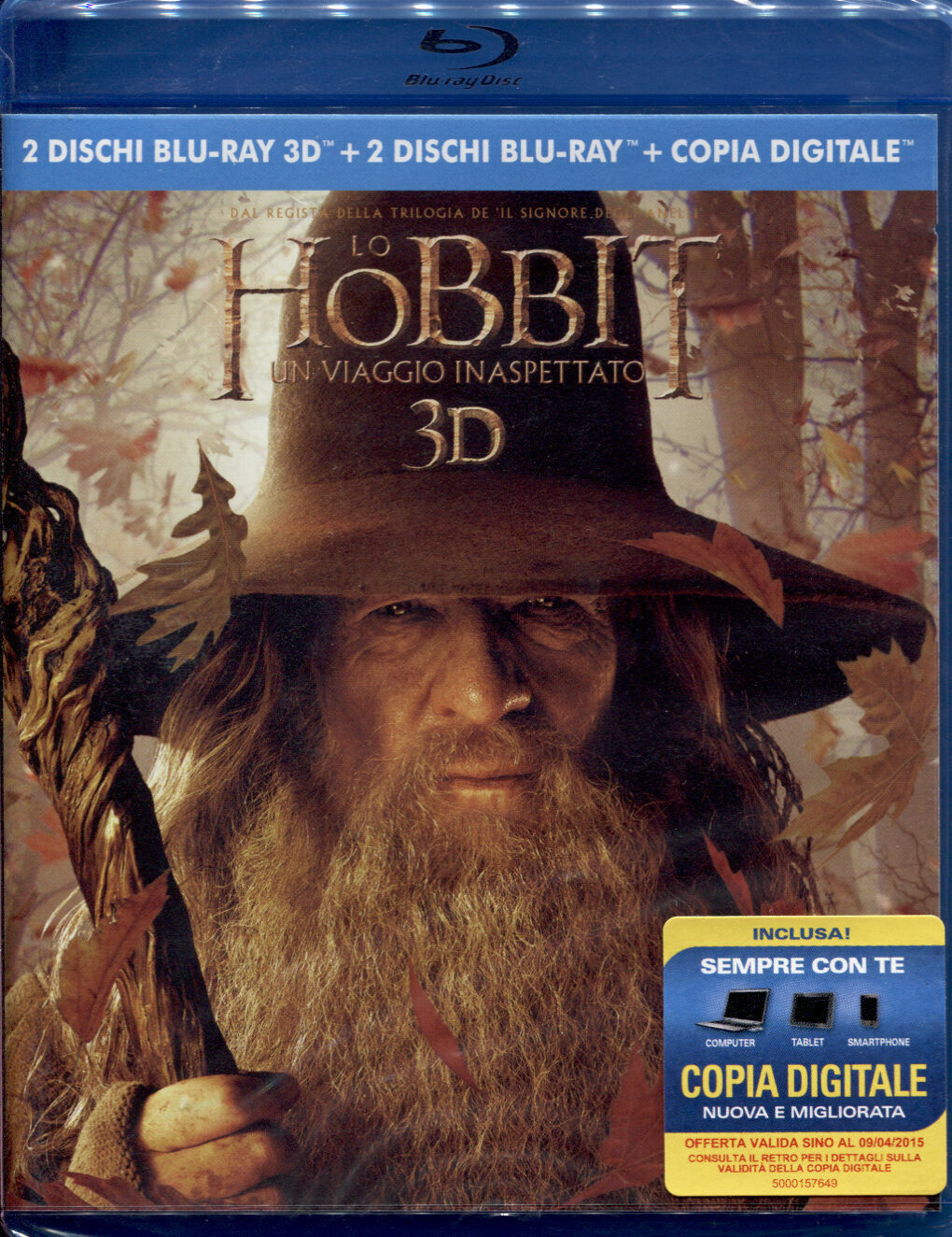 LO HOBBIT un viaggio inaspettato BLU-RAY 3D + BLU-RAY+ DIGITAL COPY, NUOVO