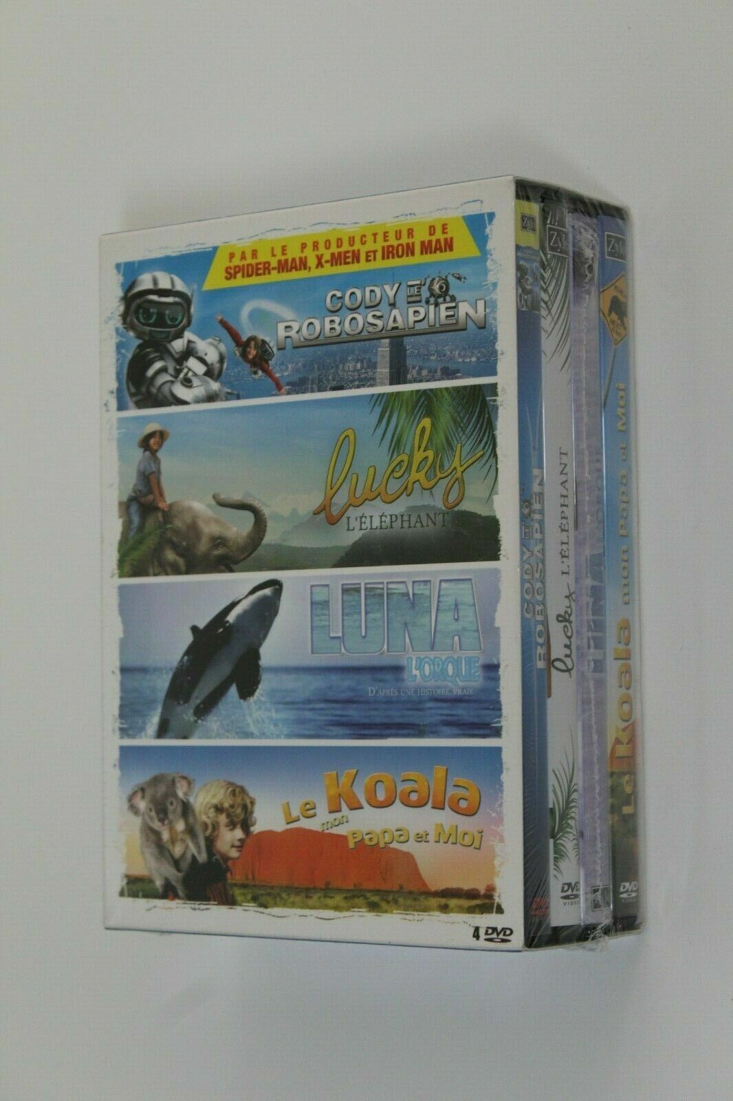 CODY LE ROBOSAPIEN- LUCKY L'ELEPHANT- LUNA L'ORQUE- LE KOALA.  4 Dvd's Francés