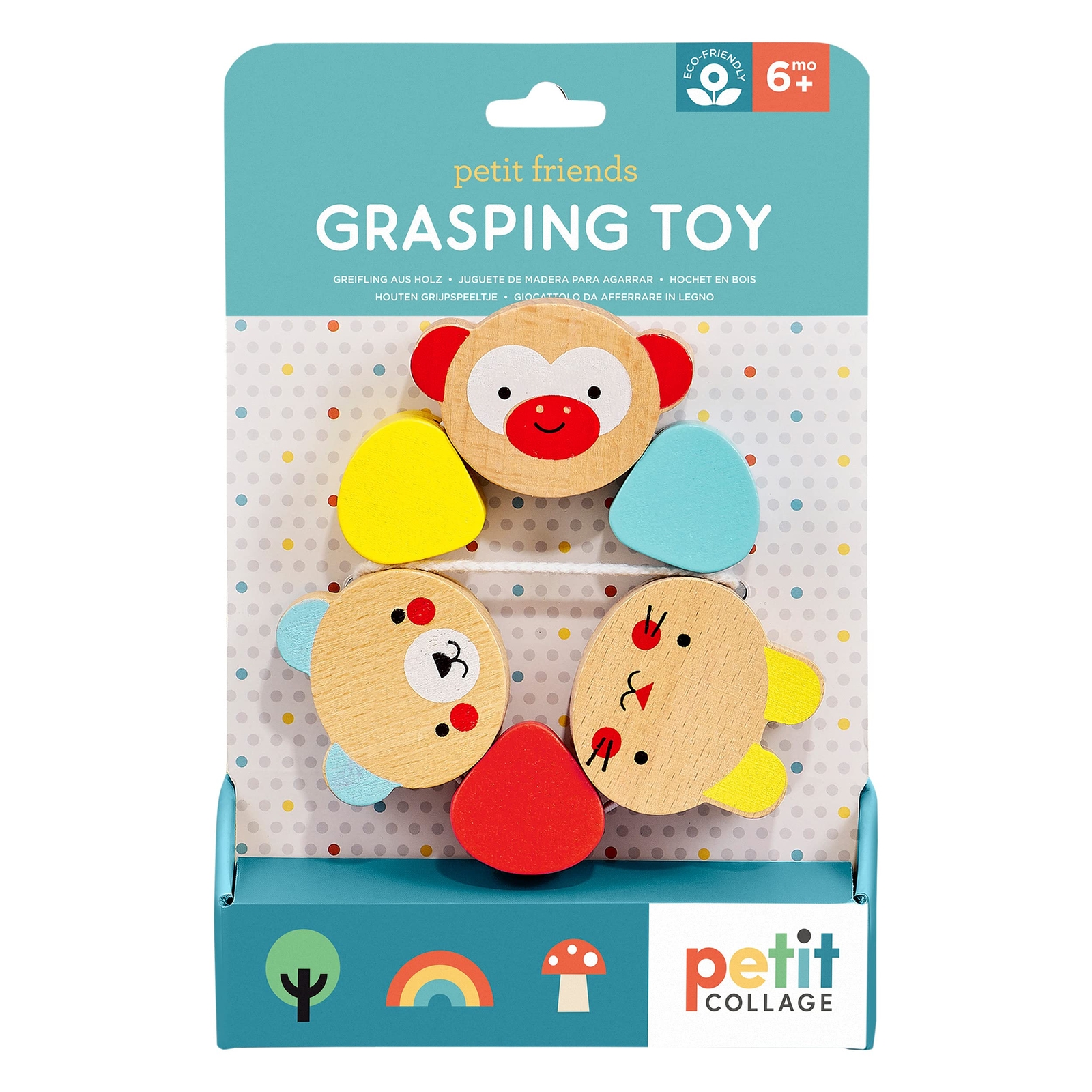 PETIT COLLAGE 8754496 Wooden Grasping Toy for Babies from 6 Months Animals Motif
