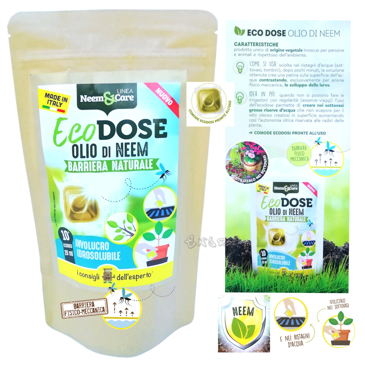 olio di neem 10 ecodosi pronte insetticida repellente orto giardino 100% bio