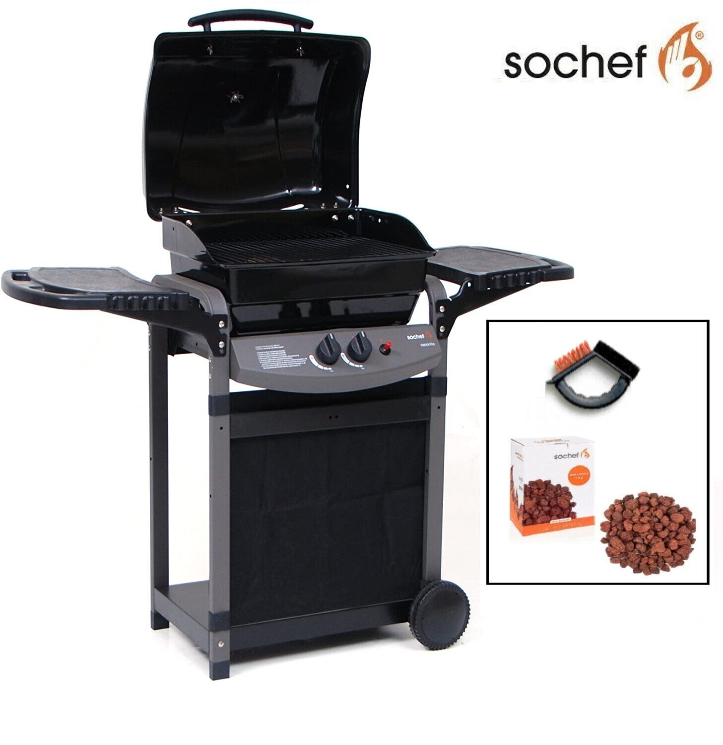 BARBECUE A GAS PIETRA LAVICA SOCHEF SAPORILLO IN ACCIAIO 2 BRUCIATORI