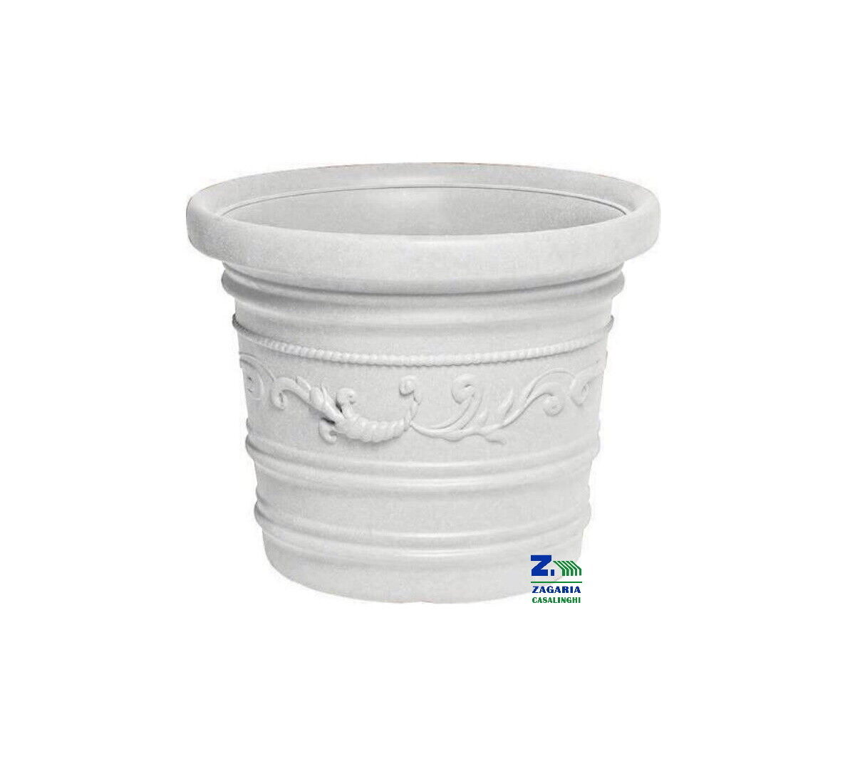 VASO TONDO RESINA FESTONATO BIANCO LINEA CILINDRICA CM Ø 35 X 25 H DOPPIO BORDO