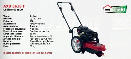 Decespugliatore a ruote a spinta ATTILA AXB5616F testina a 4 fili 160 cc