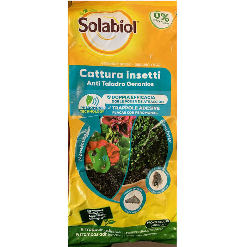 Solabiol Cattura Insetti Geranio e Bosso Trappole adesive con feromone 5pz