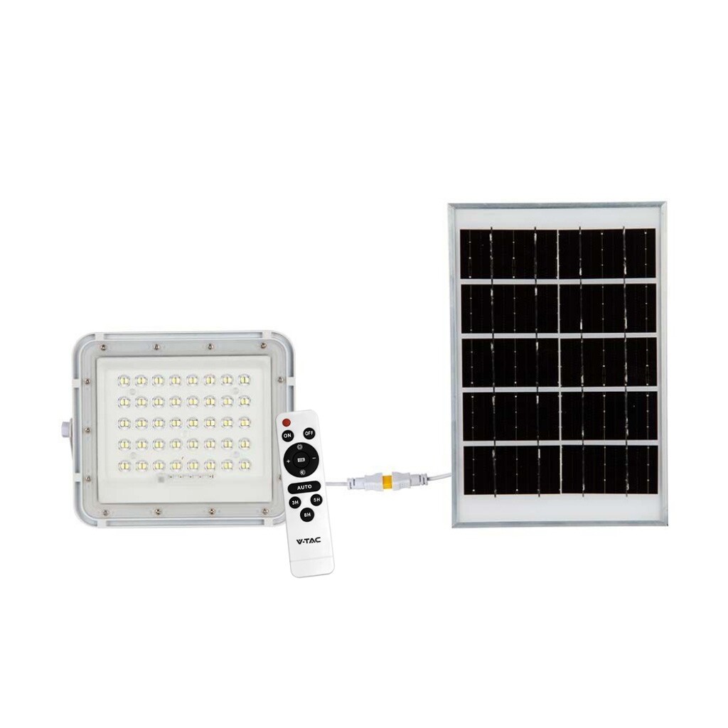 FARO ENERGIA SOLARE LED 30W CON PANNELLO FARETTO CREPUSCOLARE TELECOMANDO 6400K