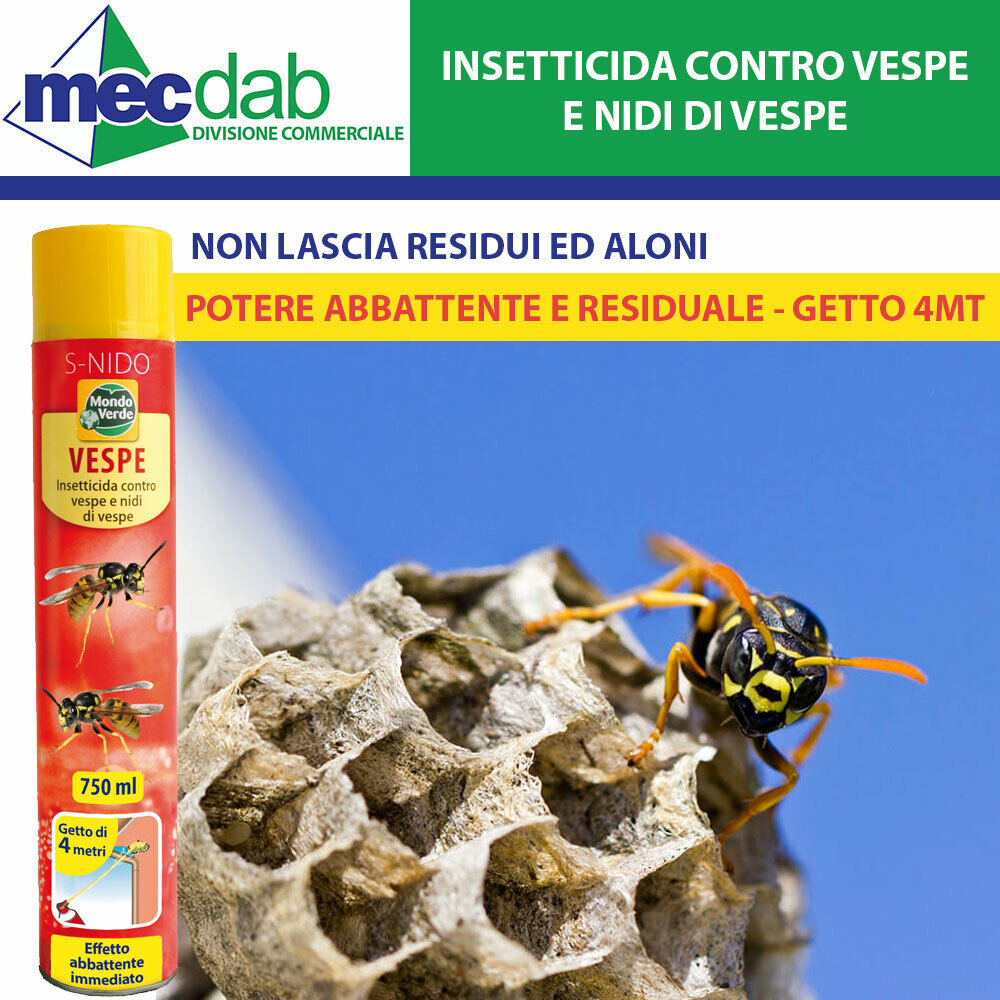 Insetticida Per Vespe e Nido di Vespe 750 ML Getto Spray 4 Metri Mondo Verde