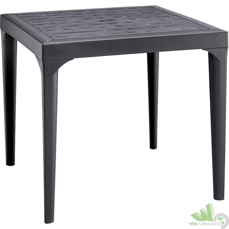 TAVOLO RESINA QUADRATO MALMO 80X80X74H CM PIANO EFFETTO LEGNO ANTRACITE ESTERNO
