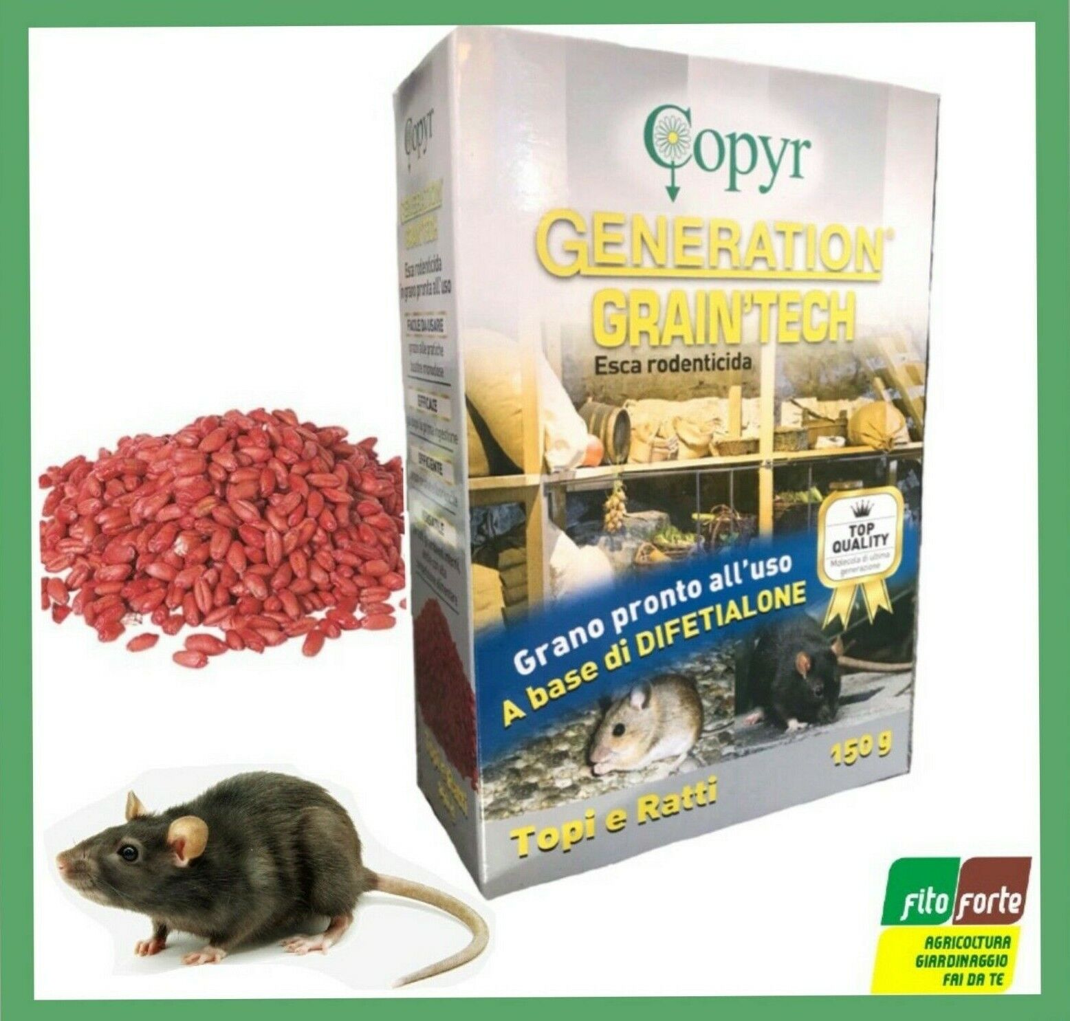 ESCA TOPI RODITORI PRONTA ALL'USO TOPI RATTI RODITORI GRANO 150 GR COPYR