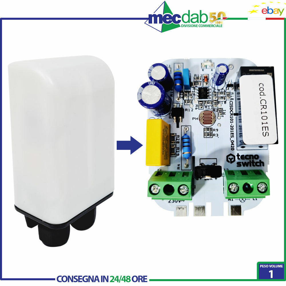 Interruttore Crepuscolare Unipolare Da Esterno 230V Tecnoswitch CR101ES