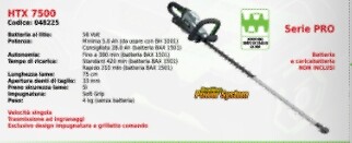 Tagliasiepi a batteria EGO HTX 7500 BATTERIA E CARICABATTERIA NON INCLUSI