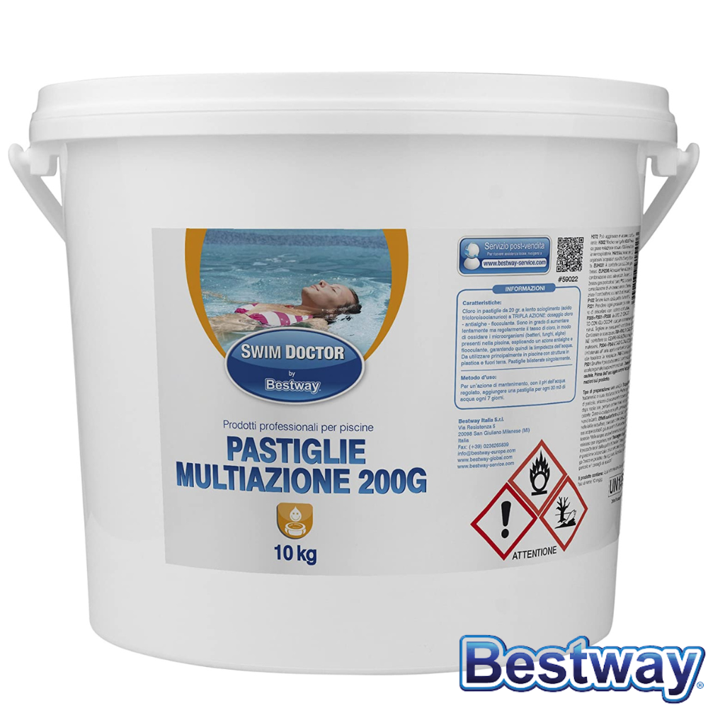 Bestway CLORO MULTIFUNZIONE IN PASTIGLIE 200 gr PER PULIZIA ACQUA PISCINA 10 kg