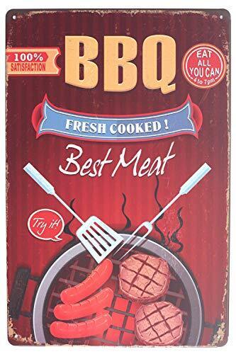 Hioni BBQ Fresh Cooked Best Meat Barbecue Retrò Vintage parete metallo (e1B)