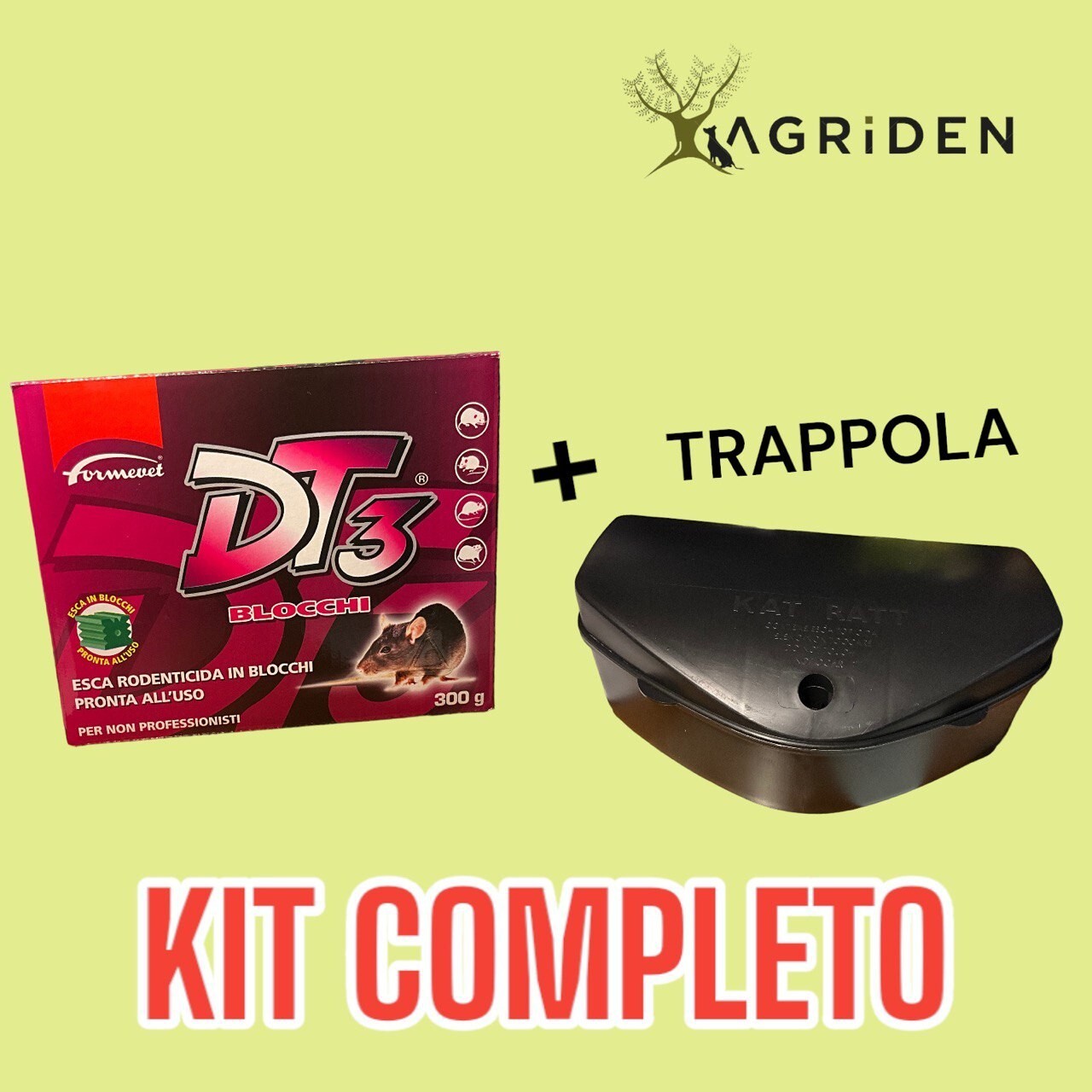 Esca rodenticida Dt3 in Blocchi Pronta All'uso Astuccio 300 g + TRAPPOLA