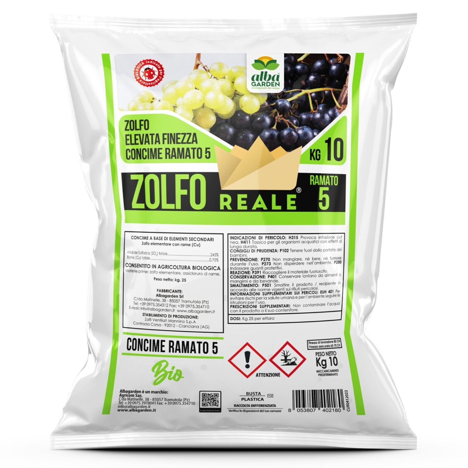 Zolfo Ramato 5 con Rame Biologico Zolfo Elementare + Ossicloruro di Rame Kg 10