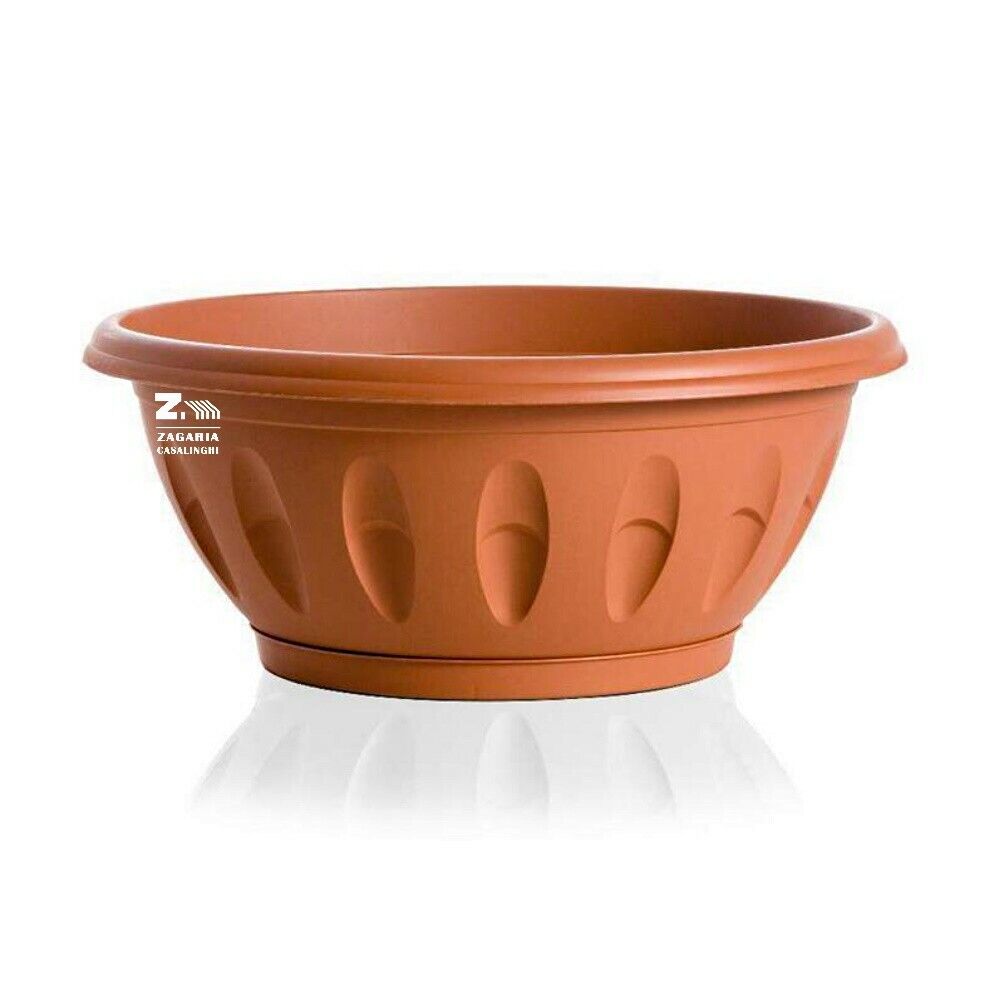CIOTOLA VASO ALBA DIAMETRO CM 80X34 H IN PLASTICA CON SOTTOVASO COLORE TERRACOTT