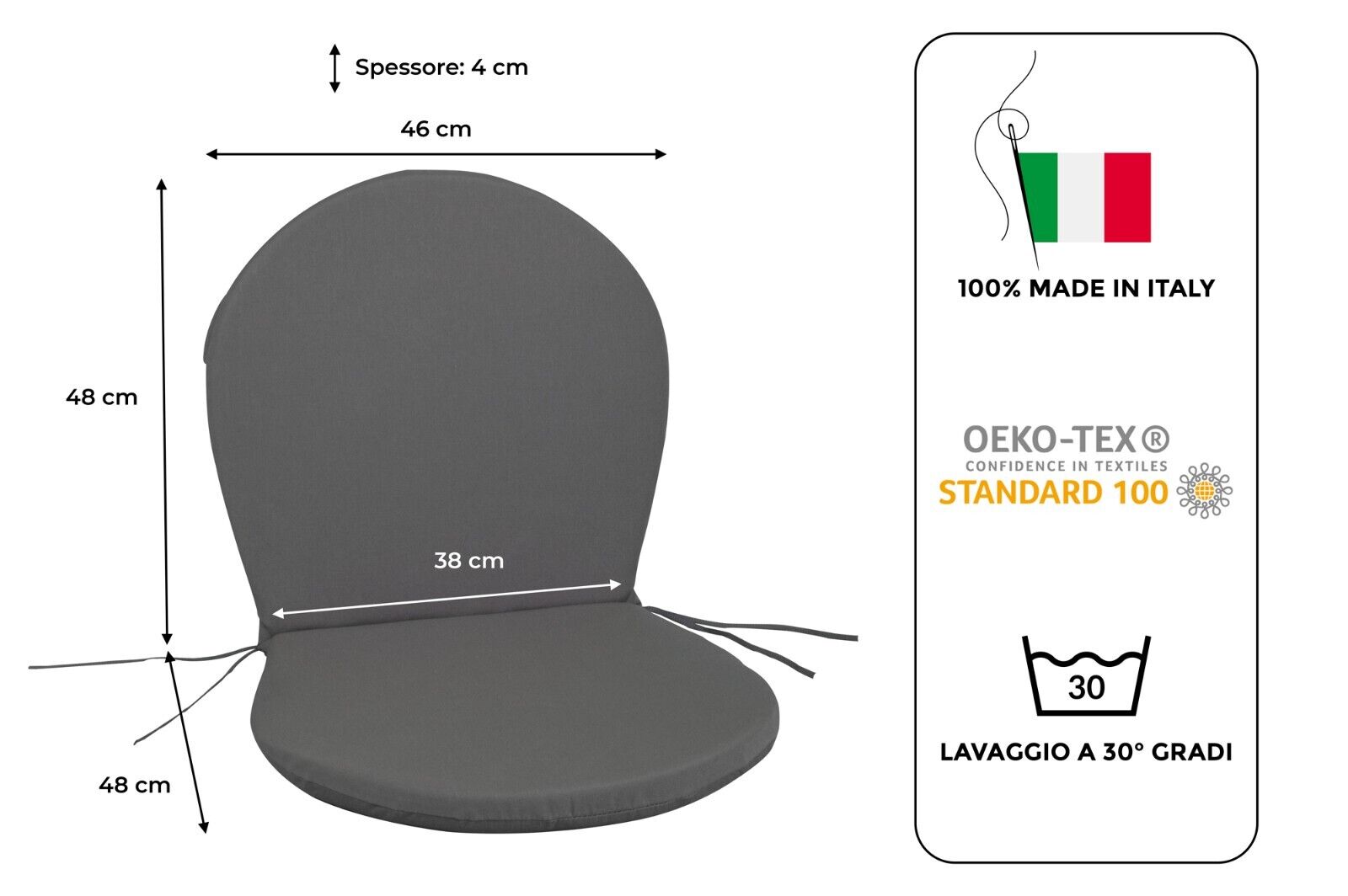 CUSCINI PER SEDIA RONDA 2 pz DA GIARDINO POLTRONA RONDA COL. GRIGIO ANTRACITE