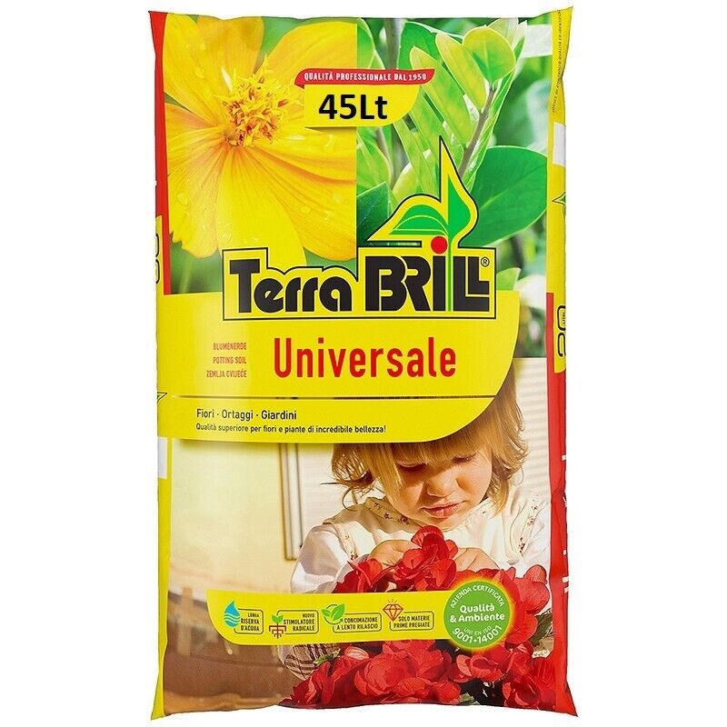 TerraBRILL Terriccio Universale Concimato 45Lt per Fiori, Piante, Rinvasi, Orto