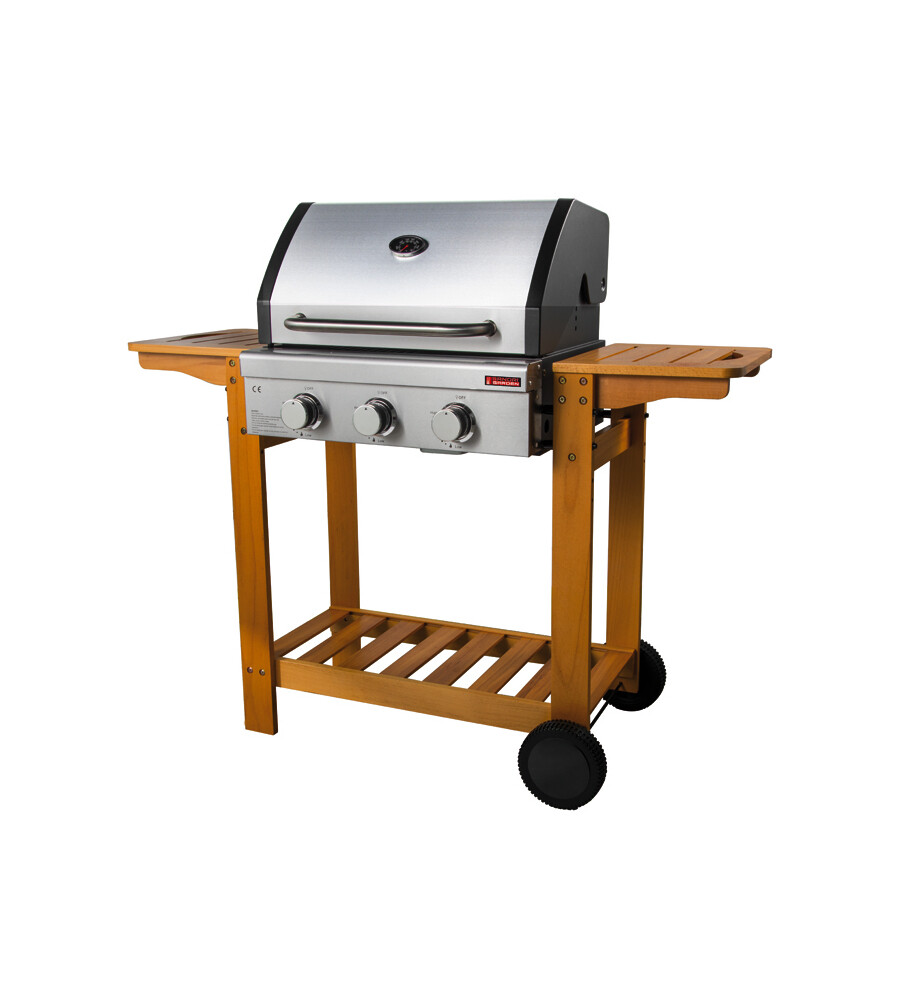 BARBECUE A GAS AUSTRALIA 3 FUOCHI WOOD, 130X58X115 CM - SANDRIGARDEN