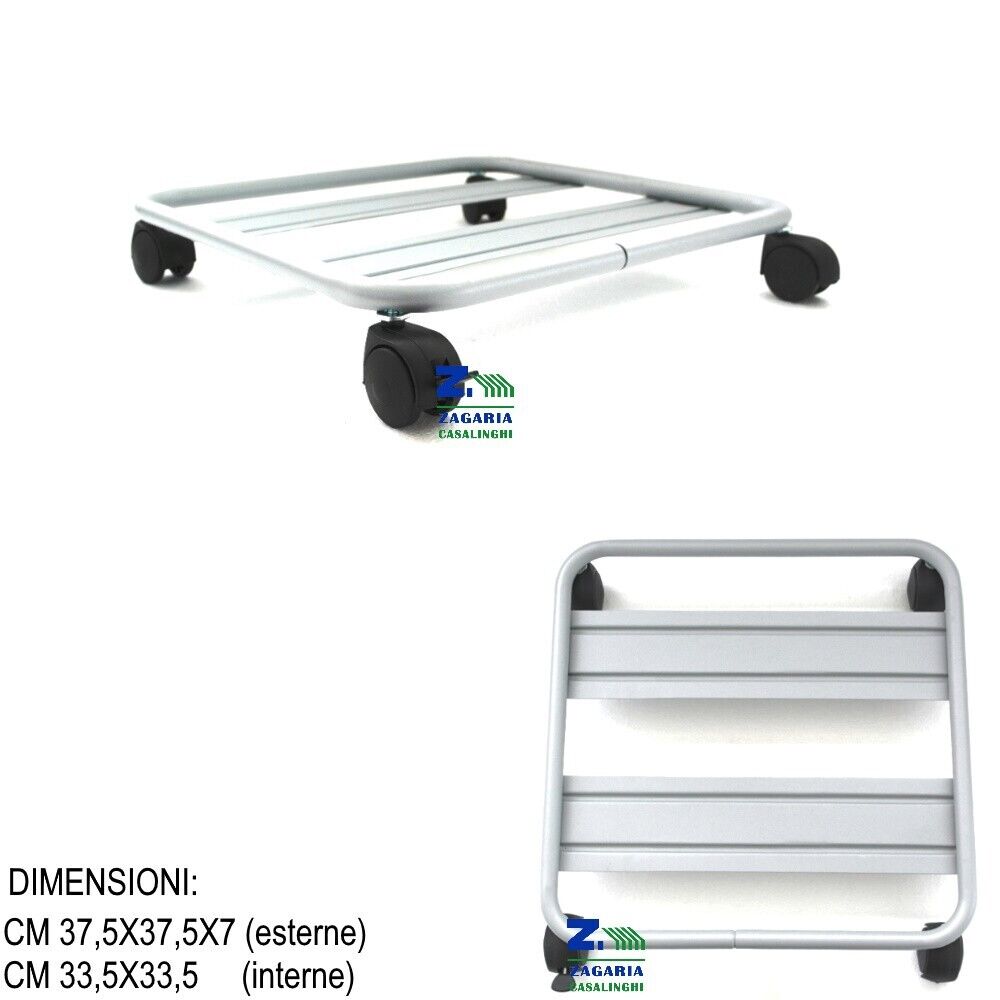 CARRELLO PORTAPIANTE QUADRATO CON RUOTE CM 33,5X33,5X7 H IN ACCIAIO VERNICIATO
