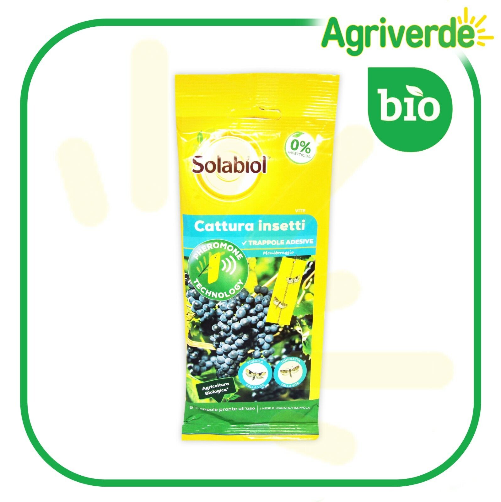 SOLABIOL Trappole Adesive Insetti Tignola della Vite 5 Pz Con Feromoni - SBM