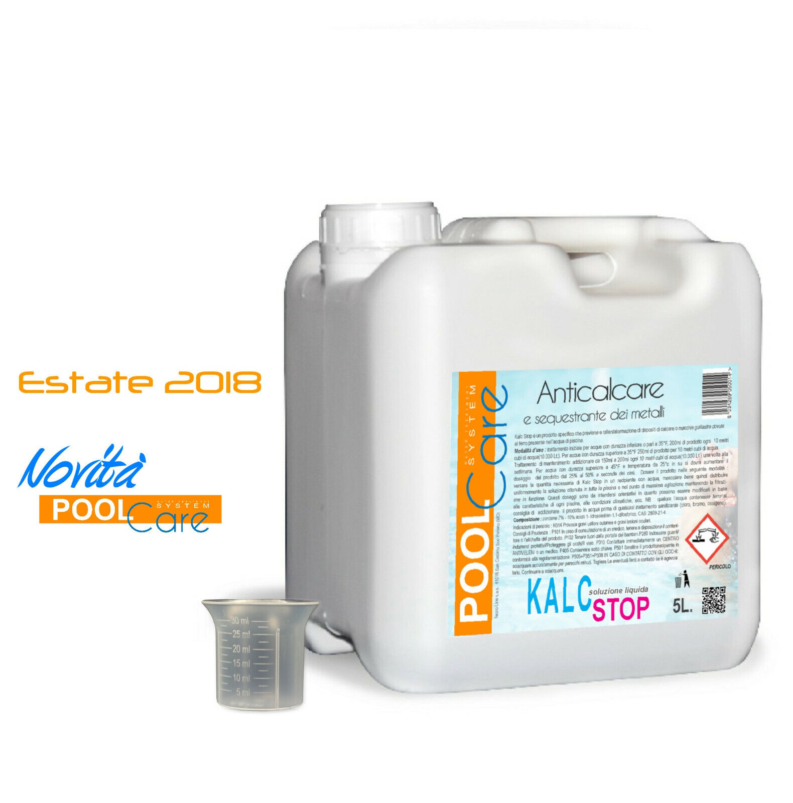 KALC Stop 5 Litri - + Dosatore ANTICALCARE Concentrato per Piscina  POOL CARE