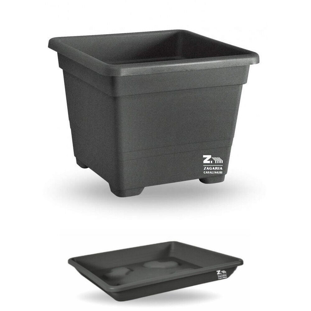 VASO FIORIERA QUADRA QUADRATO COLORE ANTRACITE CON SOTTOVASO CM 38X38X30 H