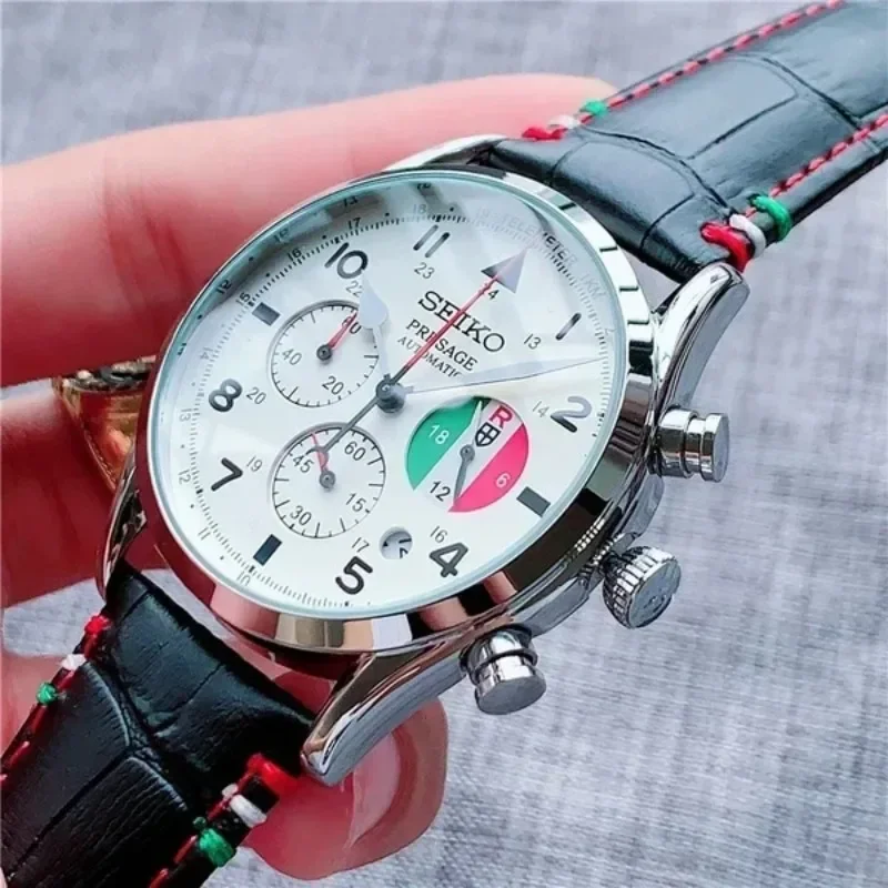 Cinturino In Pelle Per Orologio Al Quarzo Casual Da Uomo Seiko Quadrante In Bianco E Nero Con Data Automatica Timer Multifunzione Luminoso A Sei Aghi 