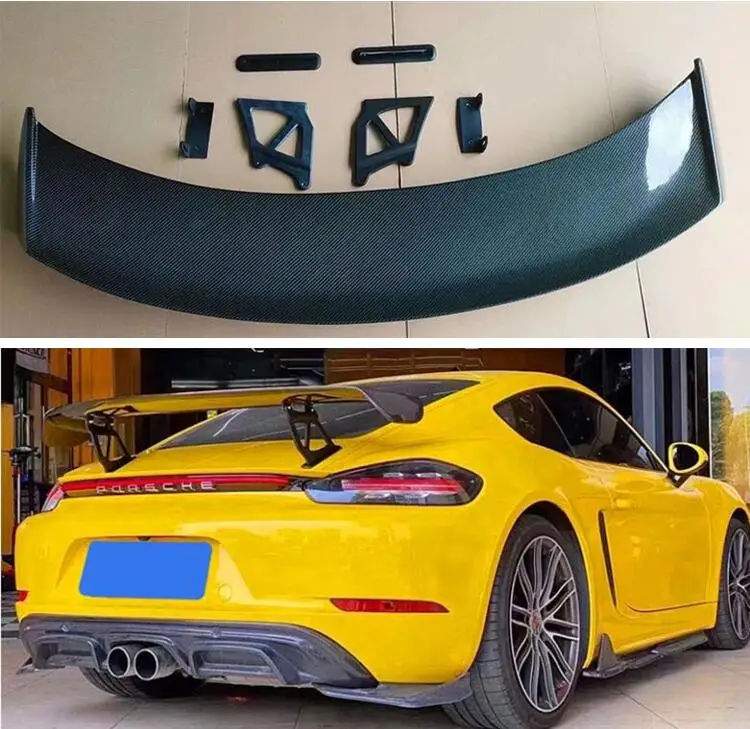 Spoiler Per Porsche 911 981 718 918 987 Cayman Boxster Wing Lip Tail Tronco Spoiler Vera Fibra Di Carbonio Gt Gt4 Style