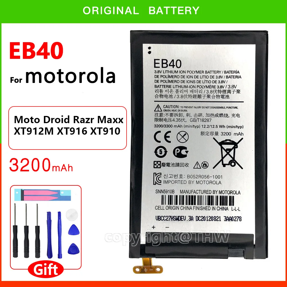 100% Batteria Originale Originale Eb40 3200Mah Batteria Per Moto Droid Razr Maxx Xt912M Xt916 Xt910 Eb40 Batteria Con Strumenti Gratuiti