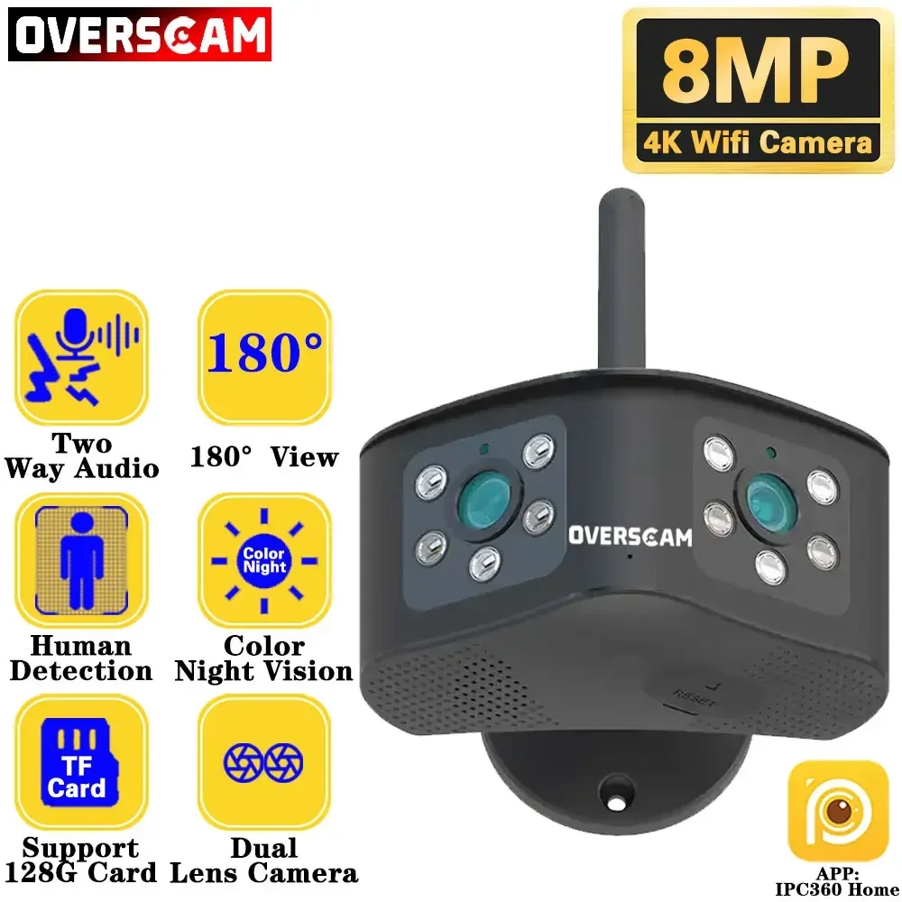 4K 8Mp Dual Lens Bullet Camera Outdoor Wifi Security Protection Cctv 180 ° Ultra Grandangolare Videosorveglianza Smart Home