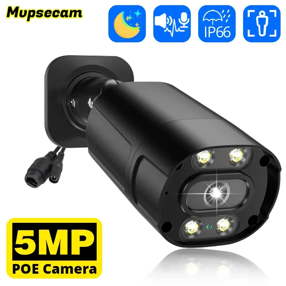 Xmeye Full Color Night Vision Cctv Ip Camera Poe 5Mp Security Cctv H.265 Impermeabile 2 Vie Audio Hd Videocamera Di Sorveglianza Poe