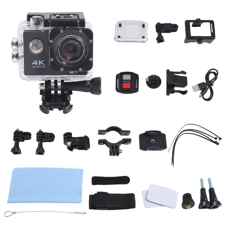 Ultra Hd 4K Action Camera Videocamera Sportiva Casco Subacqueo Impermeabile Schermo Da 2.0 Pollici Telecomando Wifi