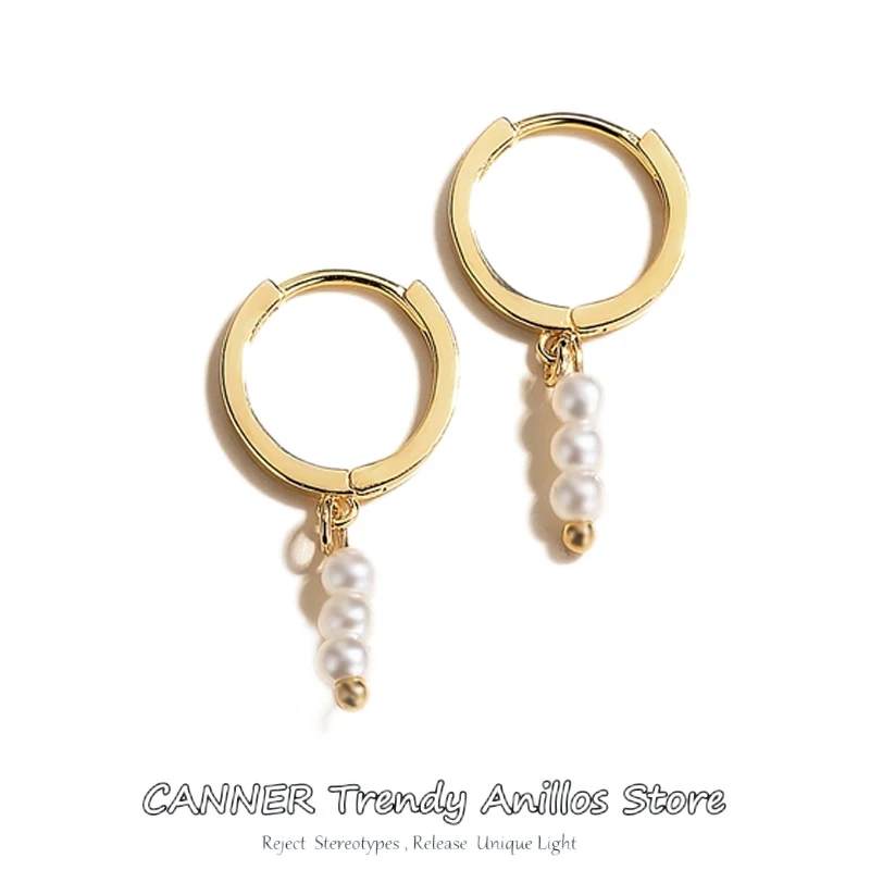 Canner Real 925 Sterling Silver Snow White Baroque Pearl Unusual Earrings For Women Chic Charming Round Earrings Jewelry Aretes