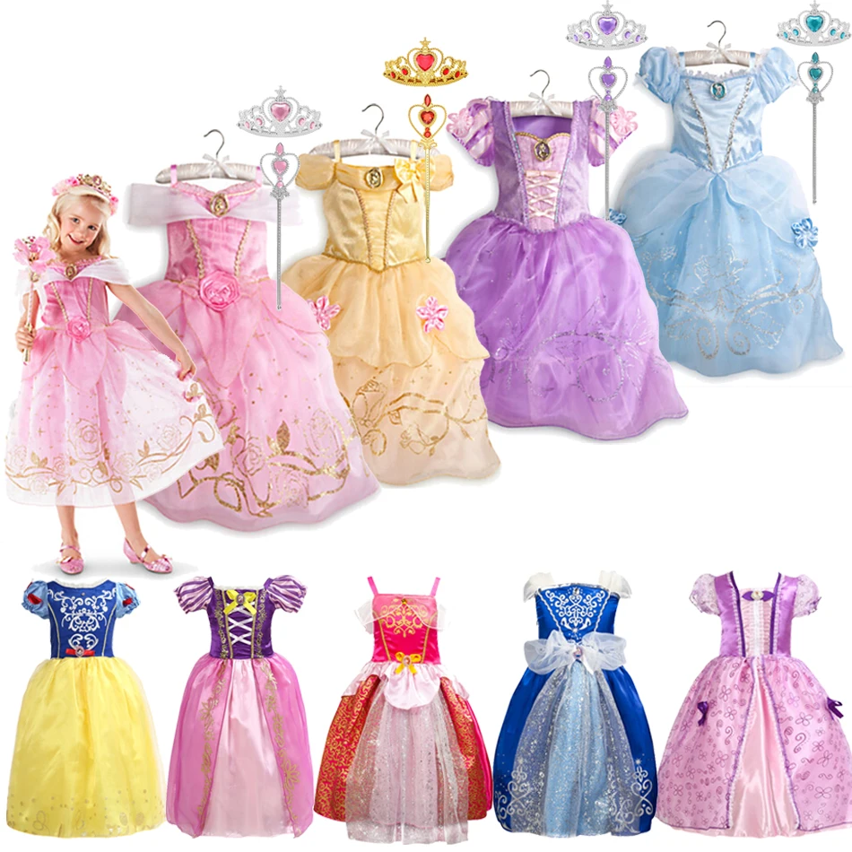 Ragazze Che Dormono Bellezza Aurora Principessa Vestito Bambini Belle Rapunzel Biancaneve Costume Bambini Cenerentola Festa Di Compleanno Prom Dress