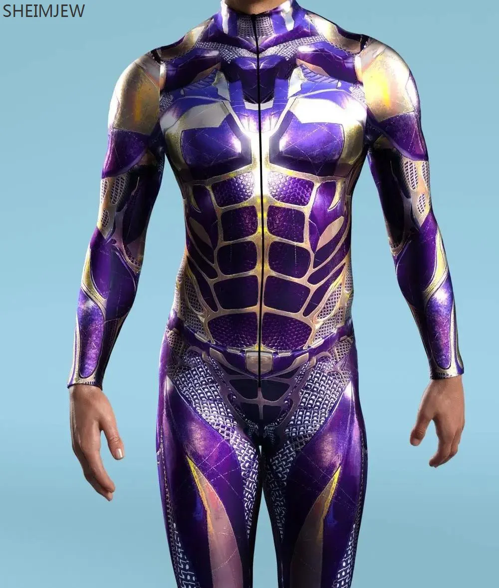 Purple Armor Superman Cosplay Costumes Men Steampunk 3D Printed Tuta Sexy Slim Women Tuta Halloween Carnival Holiday Set