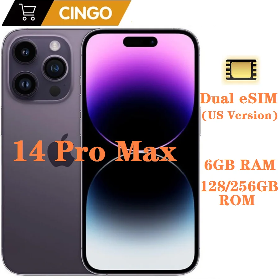 Iphone 14 Pro Max Dual Esim 128/256Gb Rom 6Gb Ram 6.7 "Genuine Retina Oled Face Id Nfc A16 Cellulare