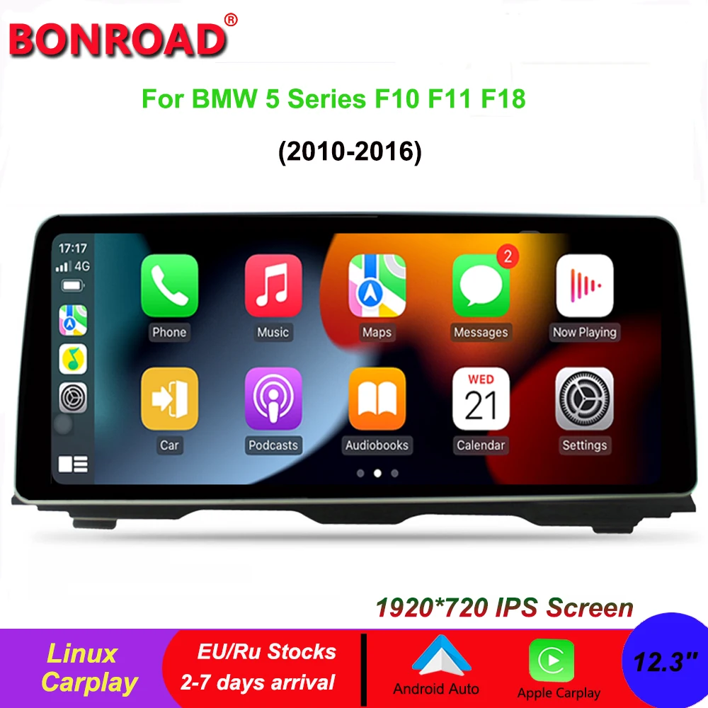 Bonroad 12.3 ''Bmw F10 Linux Car Multimedia Per Bmw Serie 5 F10 F11 F18 Wireless Apple Carplay Android Auto Ips Touch Screen