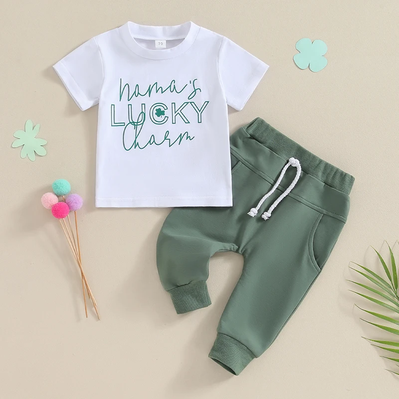 Toddler Baby Boy Girl Summer Clothes Pant Set Lucky Clover Print Top St Patrick S Day Outfit Sets