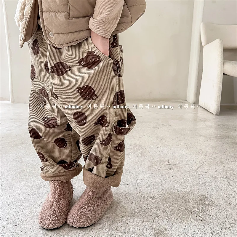 2023 Inverno Nuovi Bambini Caldi Pantaloni Harem Moda Pianeta Stampa Ragazze Pantaloni Più Velluto Bambini Pantaloni Di Velluto A Coste Vestiti Del Ba