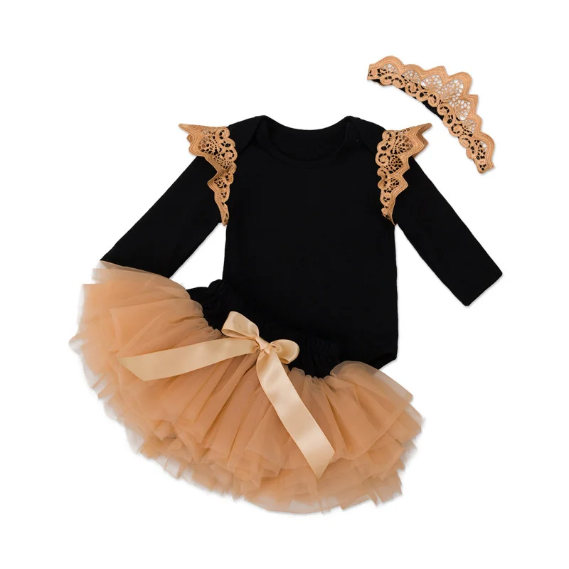 Newborn Baby Clothing Sets Boutique Outfits Princess Girls Costume Bodysuit+Gold Crown+Skirts 3Pcs Baby'S Set Birthday Gift