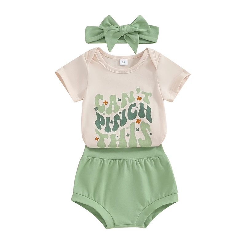 My First St Patrick S Day Baby Girl Outfit Neonato Lucky Charm Clothes Pagliaccetto Pantaloncini E Fascia Per Capelli